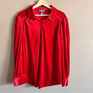 Modcloth Red Long Sleeve Velvet Flowy Blouse Size 2X NWT